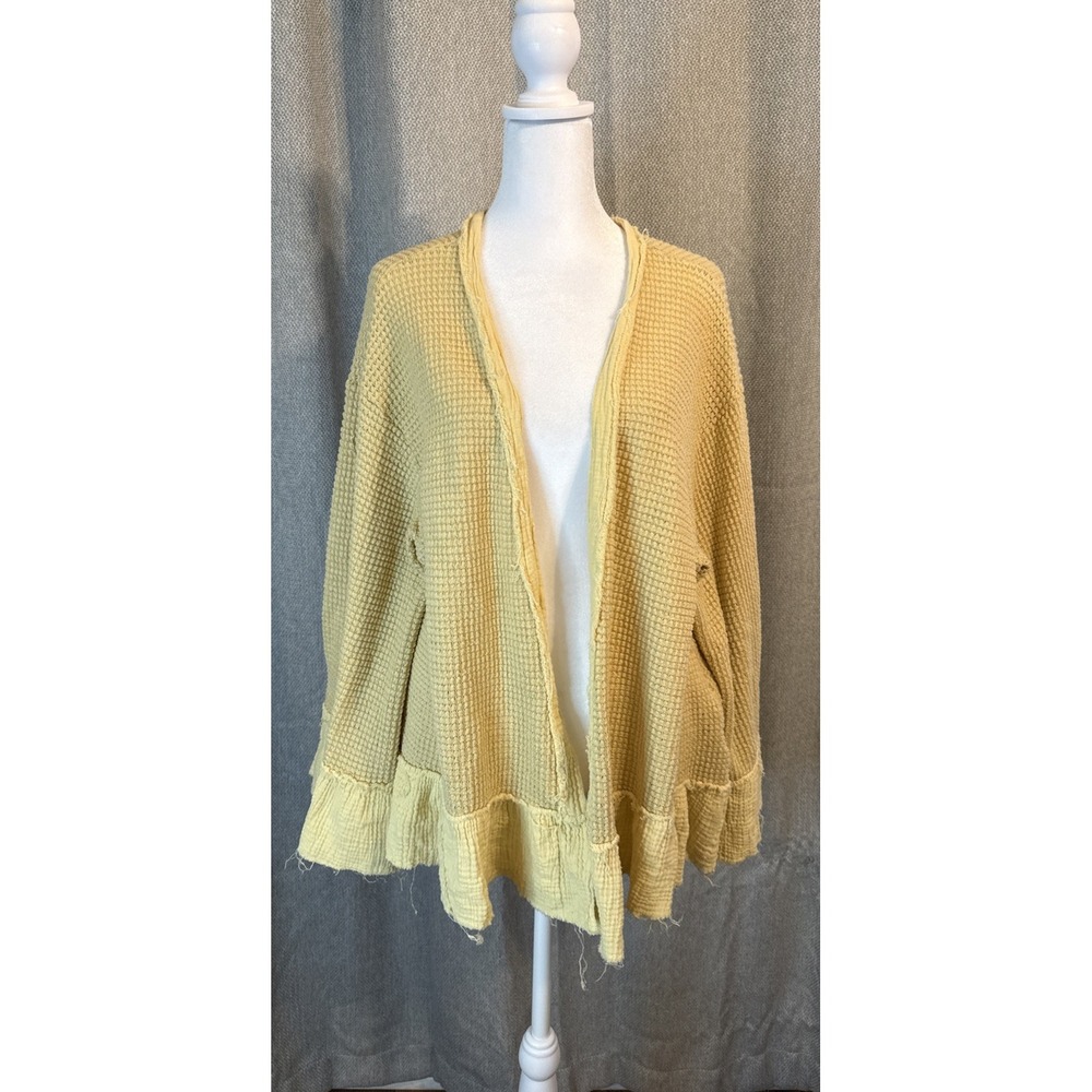 POL  Open Cardigan Women's Size Small Yellow Oversized Ruffle Mixed Media  Top